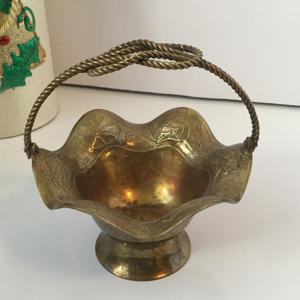 Brass Decorative Basket with Handle
